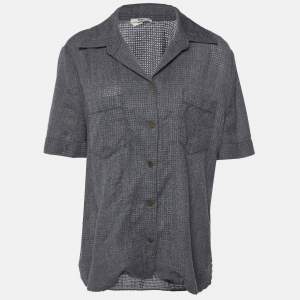 Fendi Grey Perforated Wool Short Sleeve Shirt M