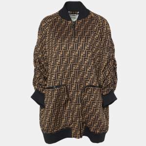 Fendi Brown FF Logo Pattern Jersey Oversized Zip Up Jacket M