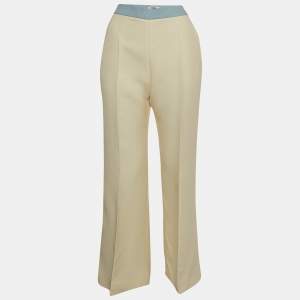 Pre Owned Fendi Cream Contrast Trim Wool Blend Flared Pants M