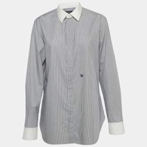 Pre Owned Fendi White/Blue Pinstripe Cotton Buttoned Up Shirt S