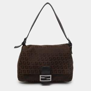 Pre Owned Fendi Brown/Black Zucchino Canvas Mama Forever Shoulder Bag
