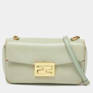 Pre Owned Fendi Mint Green Leather Mini Be Baguette Bag 