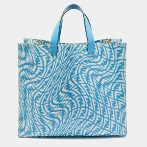 Pre Owned Fendi x Sarah Coleman Blue FF Vertigo PVC Shopper Tote