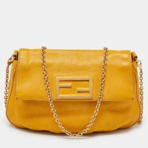 Pre Owned Fendi Yellow Leather Fendista Pochette Crossbody Bag