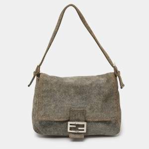 Pre Owned Fendi Blue/Beige Suede Mama Forever Shoulder Bag