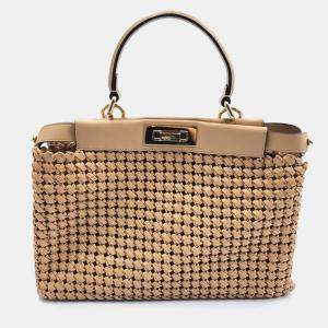 Fendi Woven Leather Mini Peekaboo Top Handle Bag