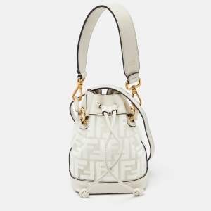 Fendi White Zucca PVC and Leather Mini Mon Tresor Drawstring Bucket Bag
