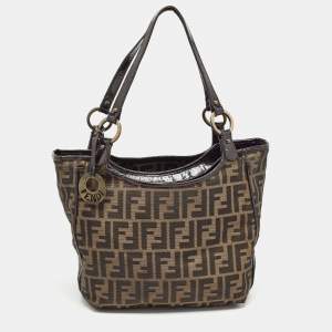 Fendi Black/Tobacco Zucca Canvas and Patent Leather Chef Shopper Tote