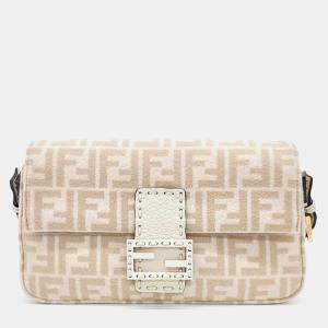 Fendi Beige Leather Selleria Baguette Shoulder Bag