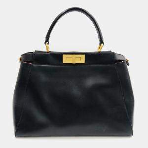 Fendi Black Leather Peekaboo Medium Tote Bag