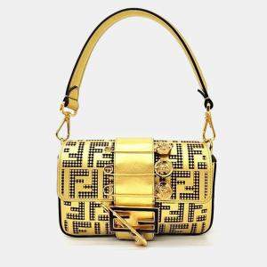 Fendi X Versace Limited Edition Gold Leather Baguette Shoulder Bag
