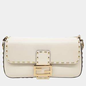 Fendi Ivory Leather Baguette Shoulder Bag