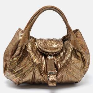 Pre Owned Fendi Gold Python and Metal Mesh Spy Hobo