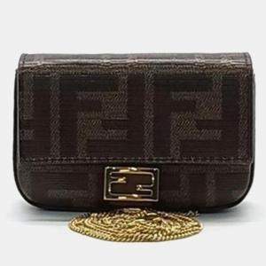 Fendi Mogano Panna Glazed Fabric FF 1974 Nano Baguette Charm 