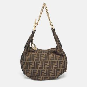 Pre Owned Fendi Tobacco Zucca Canvas and Leather Small Chef Chain Link Hobo
