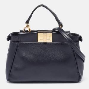 Fendi Black Leather Micro Peekaboo Top Handle Bag