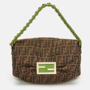 Fendi Tobacco Zucca Canvas and Patent Leather Mia Flap Shoulder Bag