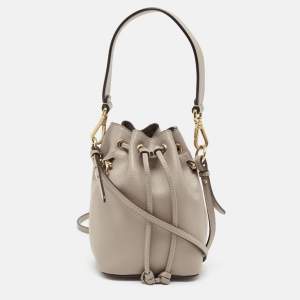 Fendi Grey Leather Mini Mon Tresor Drawstring Bucket Bag