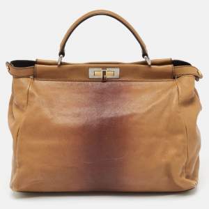 Fendi Brown Ombre Leather and Calf Hair Lining Large Peekaboo Top Handle Bag