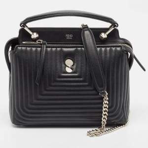 Fendi Black Quilted Leather Small Dotcom Click Top Handle Bag