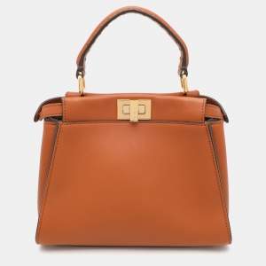 Fendi Brown Leather Mini Peekaboo Top Handle Bag