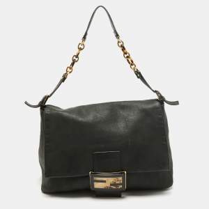 Pre Owned Fendi Black Iridescent Leather Large Mamma Forever Flap Shoulder Bag