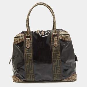 Fendi Black/Beige Coated Fabric Large Mixed Media Satchel