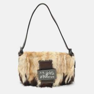 Pre Owned Fendi Beige/Brown Calf Hair Mama Baguette Shoulder Bag