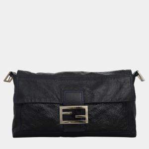 Fendi Black Patent Leather Baguette Clutch Bag