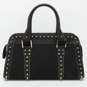 Fendi Black Canvas and Leather Selleria Embellished Satchel