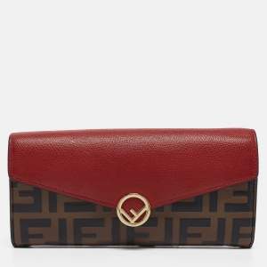 Fendi Red/Brown Zucca Leather F is Fendi Continental Wallet