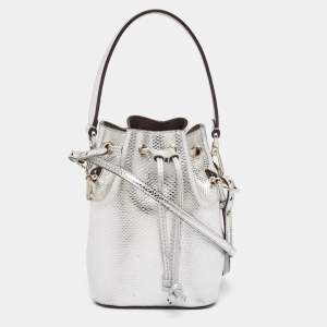 Fendi Silver Lizard Embossed Leather Mini Mon Tresor Bucket Bag