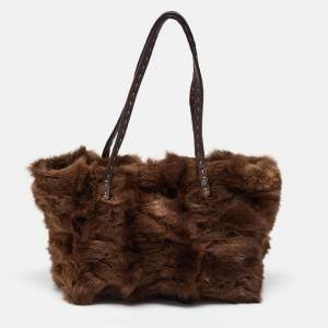 Fendi Brown Mink Fur and Leather Selleria Tote