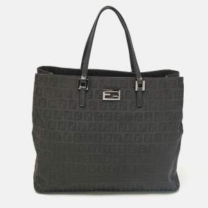 Fendi Black Zucchino Fabric and Leather Tote