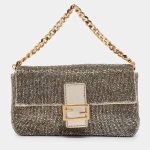 Fendi Metallic Beaded Micro Baguette Bag