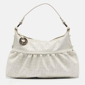 Fendi White Zucca Coated Canvas and Leather Chef Shoulder Bag