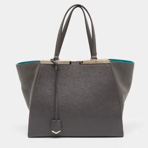 Pre Owned Fendi Grey Leather Large 2Jours Tote