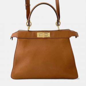 Fendi Brown Leather Medium Peekaboo ISeeU Top Handle Bag