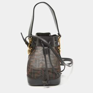 Pre Owned Fendi Tobacco Zucca Mesh and Leather Mini Mon Tresor Bucket Bag