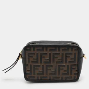 Fendi Black/Brown FF Embossed Leather Mini Camera Crossbody Bag