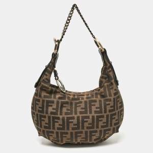 Pre Owned Fendi Tobacco Zucca Canvas and Leather Chef Chain Link Hobo