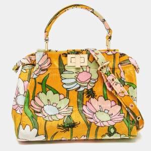 Pre Owned Fendi Multicolor Velvet Mini Floral Peekaboo Top Handle Bag