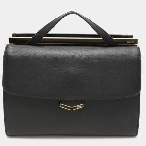 Fendi Black Leather Small Demi Jour Top Handle Bag