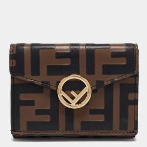 Fendi Brown/Black Zucca Leather F is Fendi Trifold Wallet