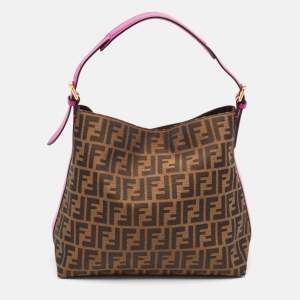 Fendi Tobacco/Pink Zucca Canvas and Leather Piccola Hobo