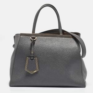 Fendi Two Tone Grey Leather Medium 2Jours Tote