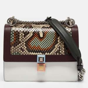 Pre Owned Fendi Multicolor Snakeskin and Leather Studded Small Kan I Shoulder Bag