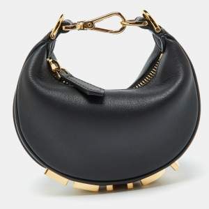 Fendi Black Leather Nano Fendigraphy Hobo