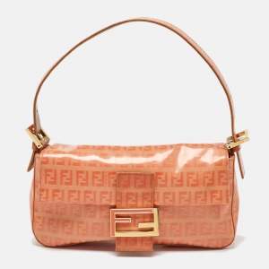 Fendi Orange Zucchino Coated Canvas and Leather Baguette Bag