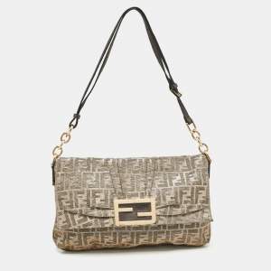 Pre Owned Fendi Metallic Zucca Lurex Fabric Large Mia Flap Shoulder Bag